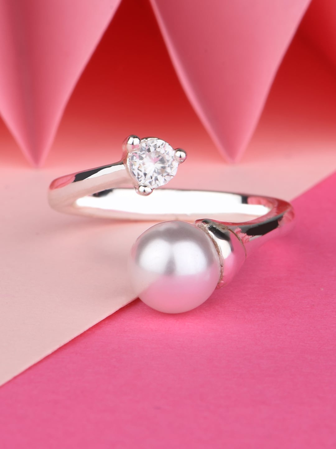 

Lilly & sparkle Rhodium-Plated White CZ Studded Adjustable Finger Ring