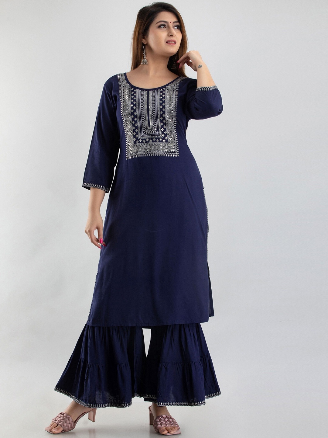 

BARKHA FAB Women Blue Sequinned Kurti with Sharara