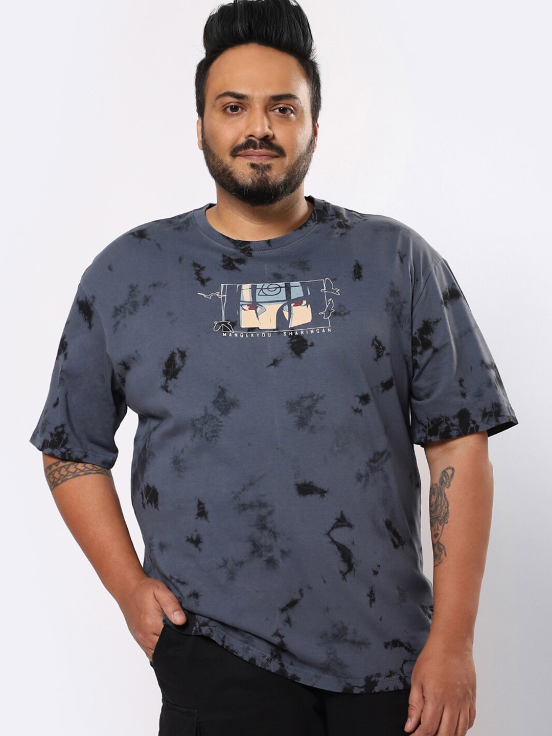 

Bewakoof Plus Men Grey dyed oversized T-shirt