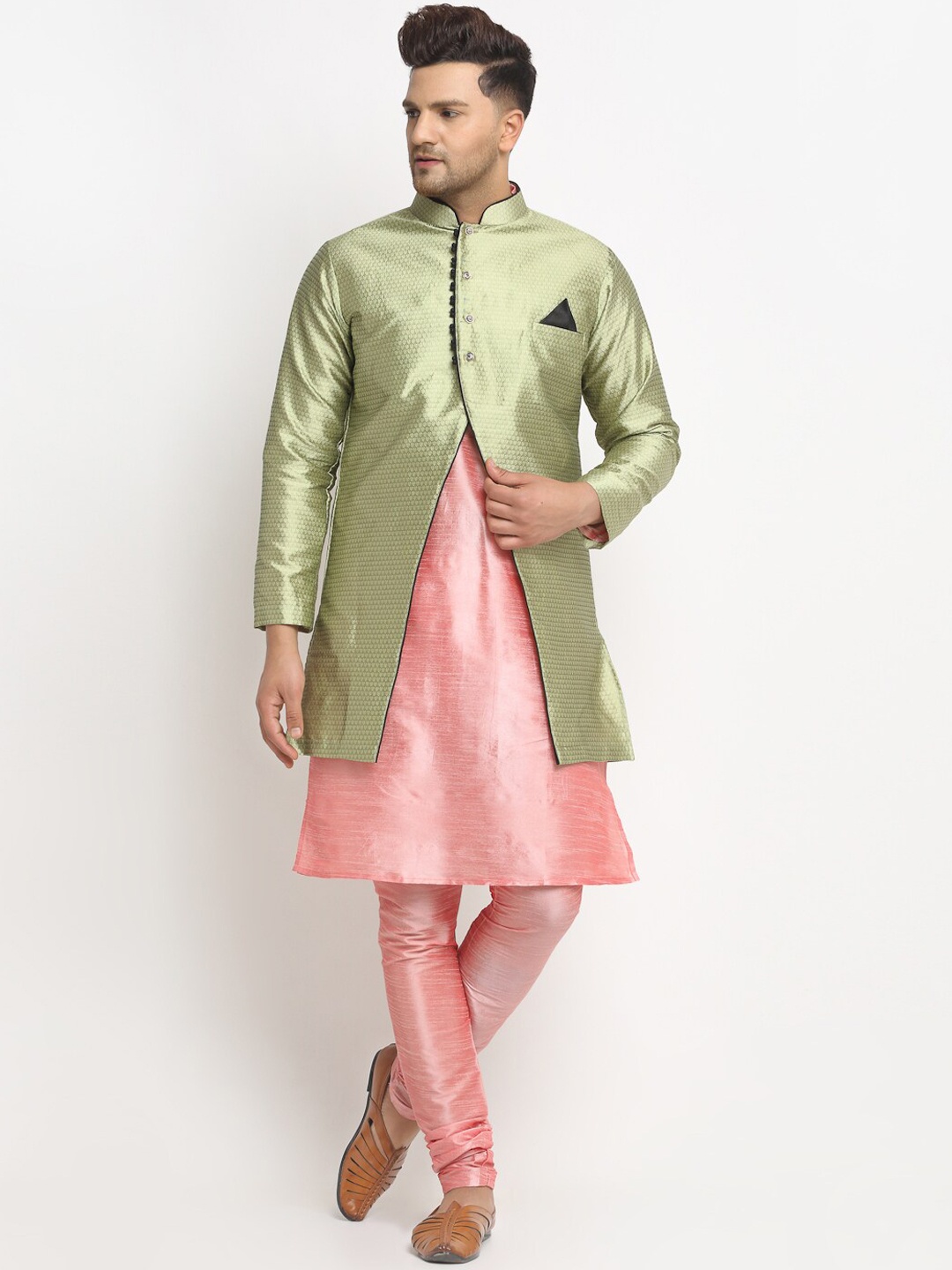 

Benstoke Men Pink Dupion Silk Kurta with Churidar