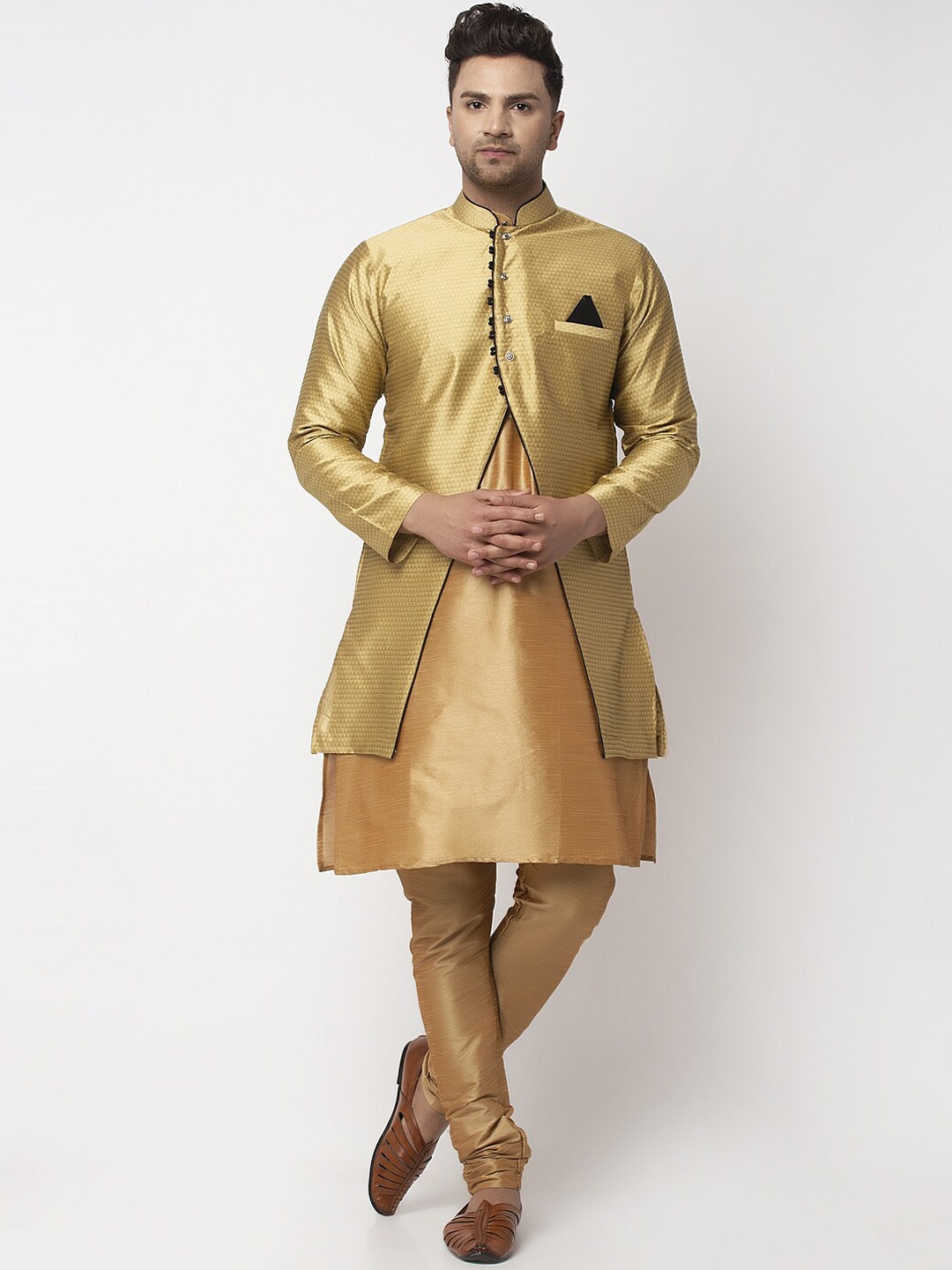 

Benstoke Men Copper-Toned Dupion Silk Kurta with Churidar
