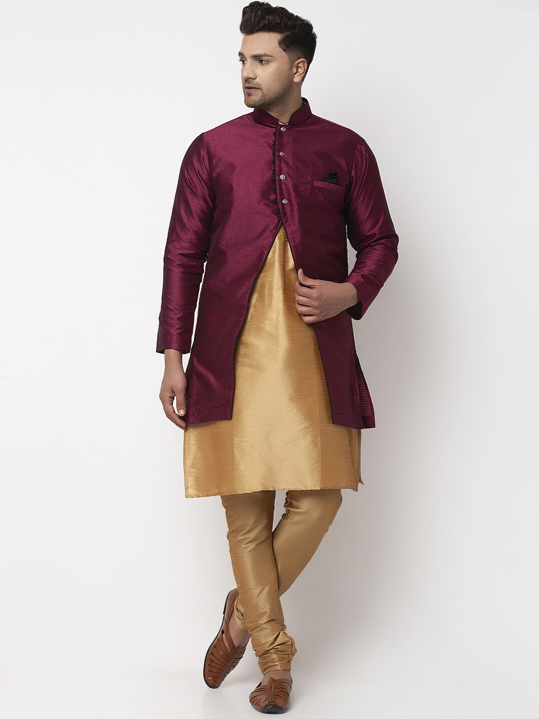 

Benstoke Men Copper-Toned Dupion Silk Kurta with Churidar