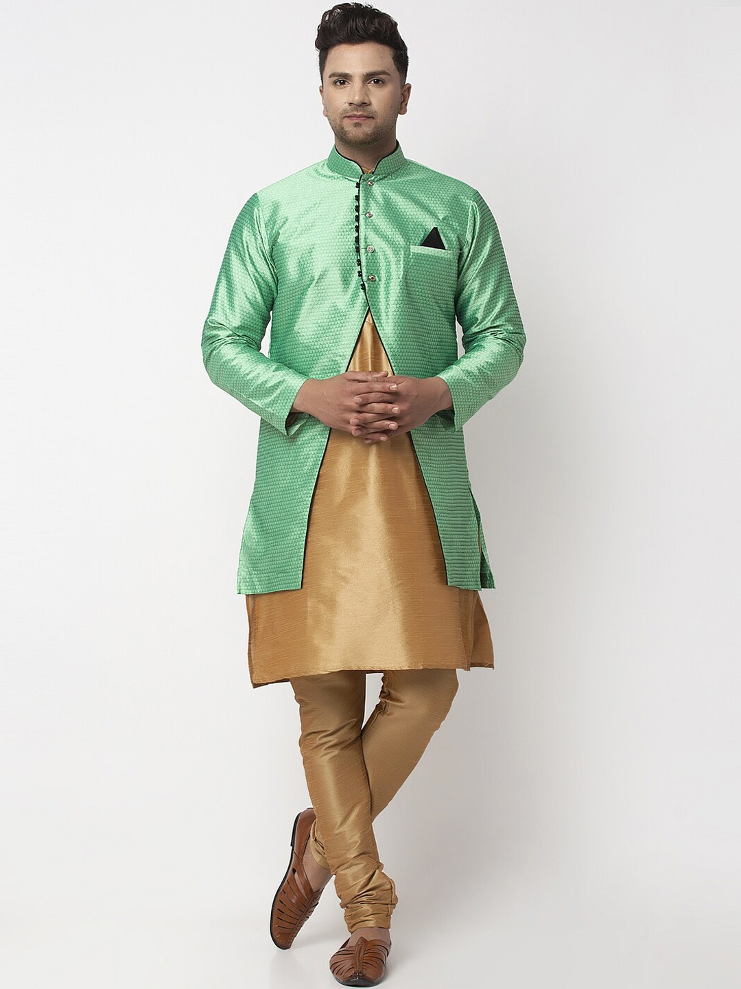 

Benstoke Men Copper-Toned Dupion Silk Kurta with Pyjamas