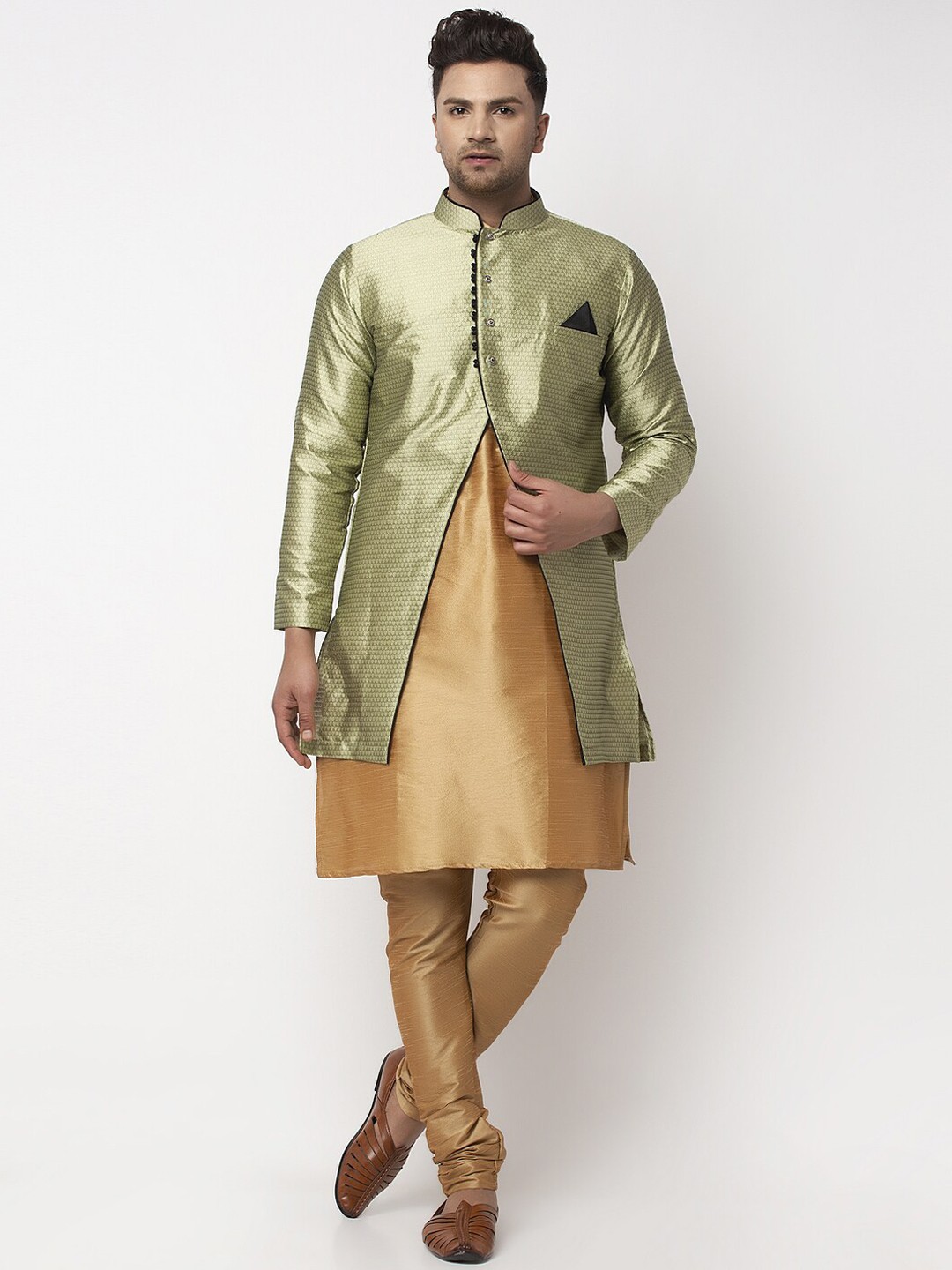 

Benstoke Men Copper-Toned Dupion Silk Kurta with Churidar