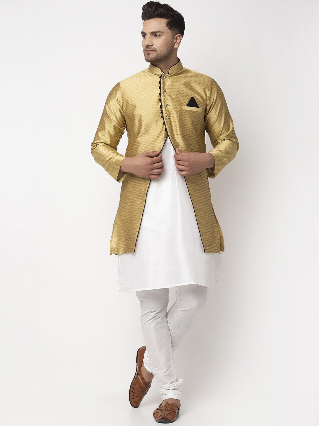

Benstoke Men White Dupion Silk Kurta with Churidar