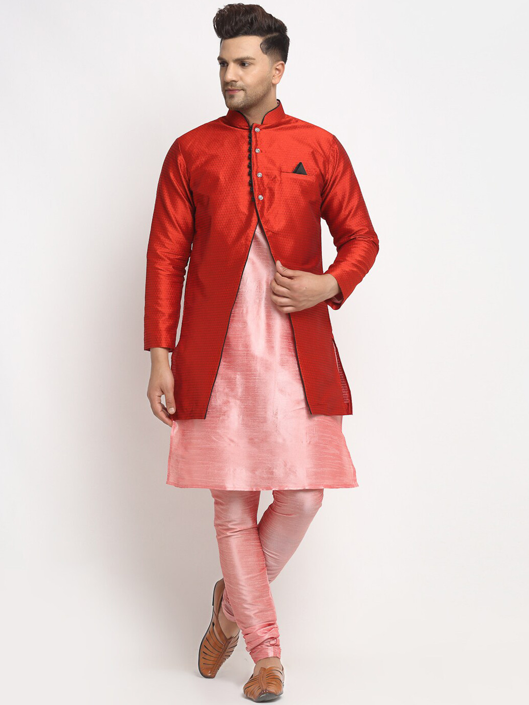 

Benstoke Men Pink Dupion Silk Kurta Pyjama and jacket set