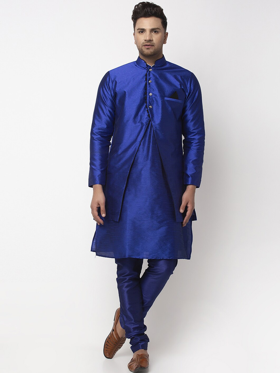 

Benstoke Men Blue Dupion Silk Kurta with Churidar