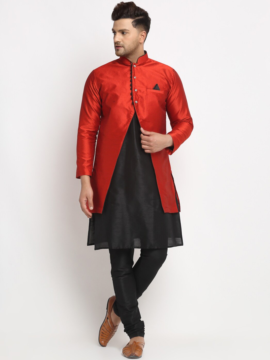 

Benstoke Men Black Dupion Silk Kurta with Churidar
