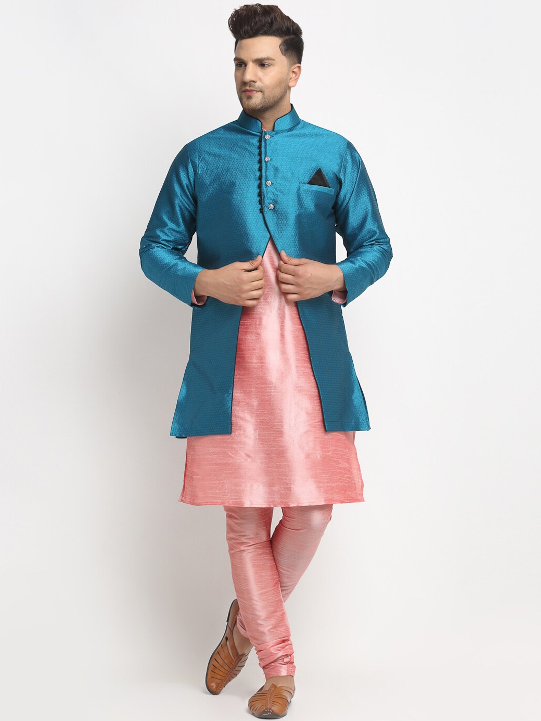 

Benstoke Men Pink Dupion Silk Kurta with Churidar