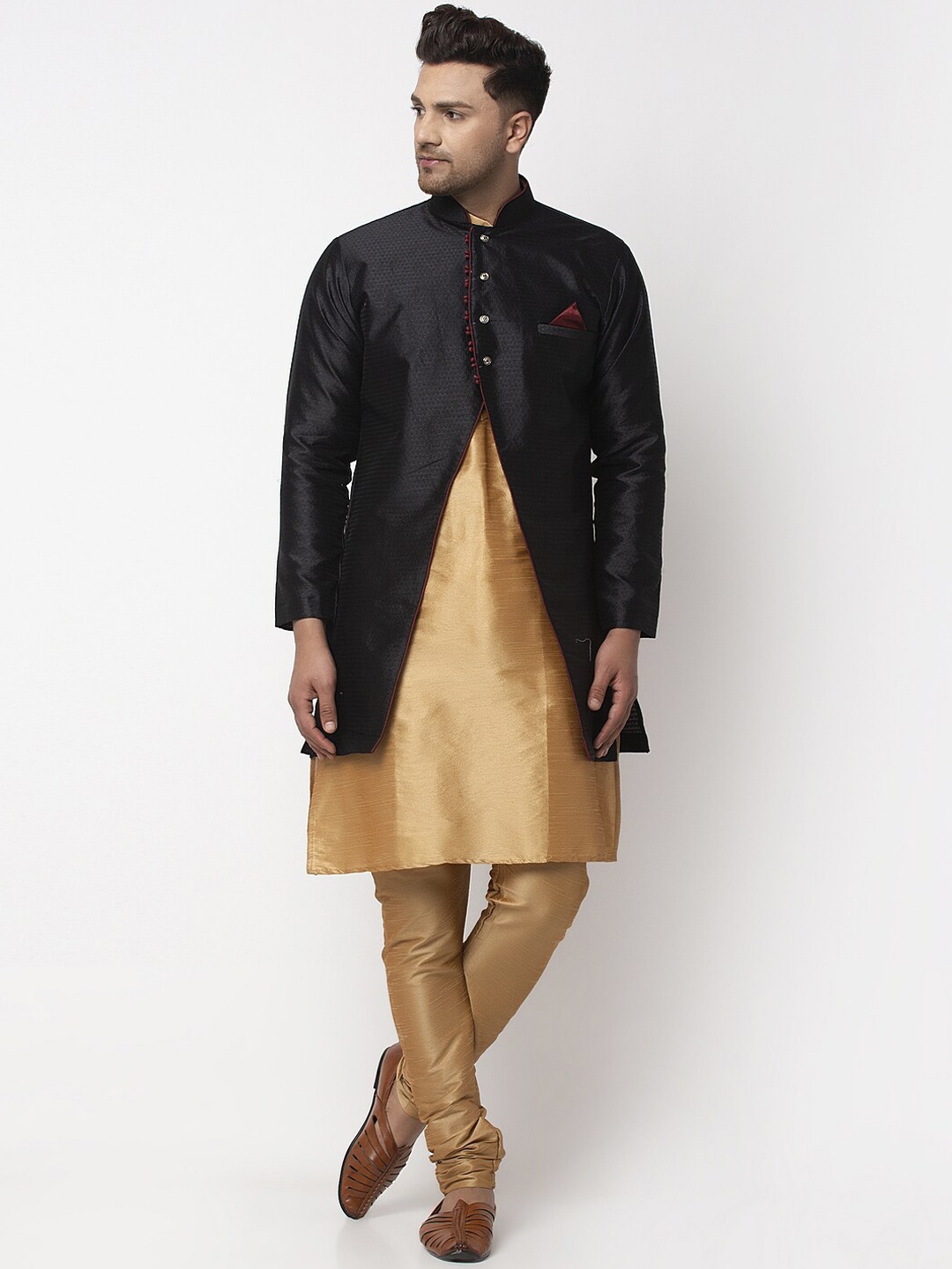 

Benstoke Men Copper-Toned Dupion Silk Kurta with Churidar