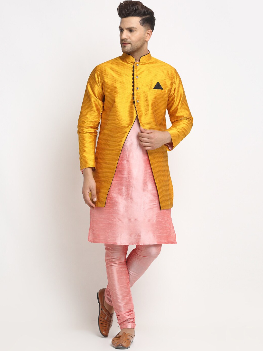 

Benstoke Men Pink Dupion Silk Kurta with Churidar