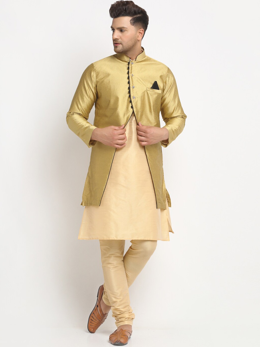 

Benstoke Men Gold-Toned Dupion Silk Kurta with Pyjamas