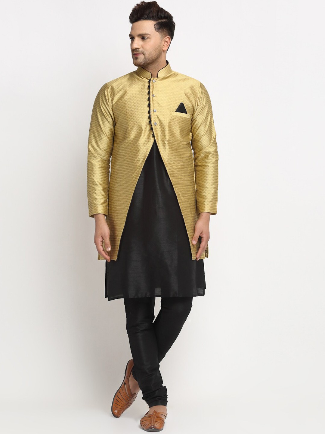 

Benstoke Men Black Dupion Silk Kurta Pyjama and Jacket set
