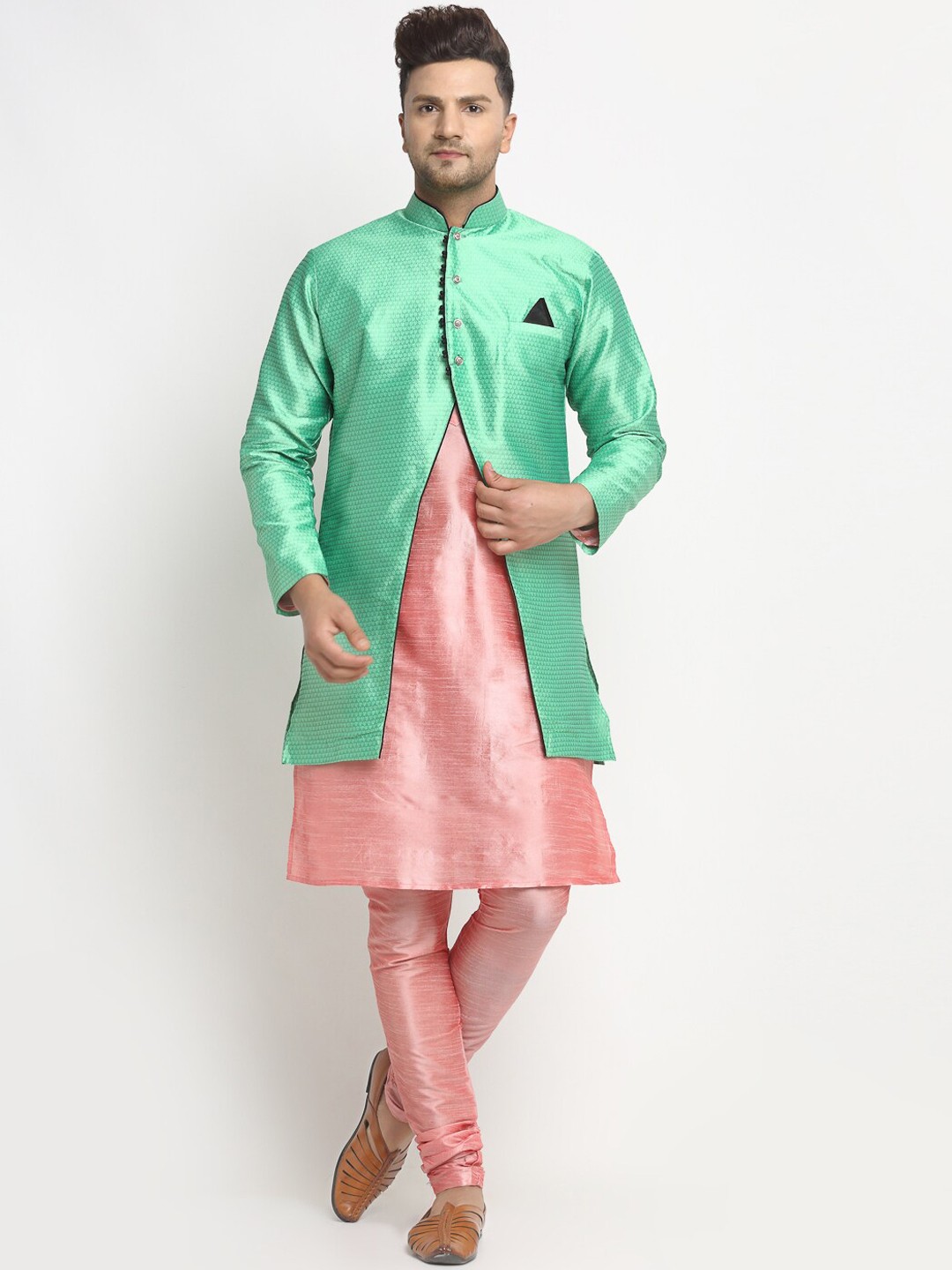 

Benstoke Men Pink Dupion Silk Kurta with Churidar