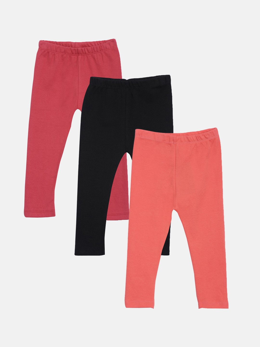

Kryptic Infant Girls Set Of 3 Black & Red Solid Cotton Ankle-Length Leggings