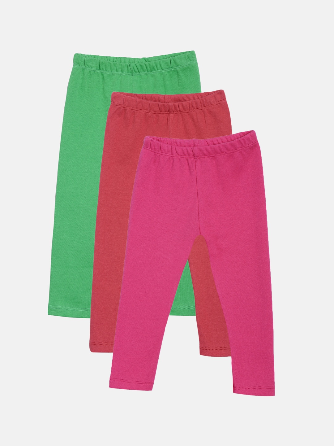 

Kryptic Girls Pack Of 3 Green & Pink Solid Ankle Length Pure Cotton Leggings