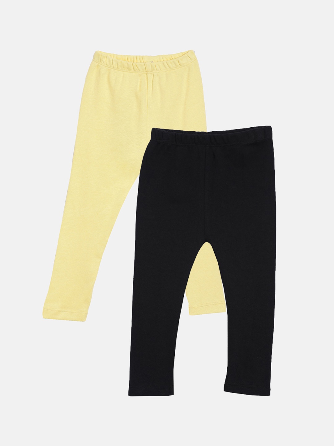 

Kryptic Girls Pack Of 2 Black & Yellow Solid Ankle Length Pure Cotton Leggings