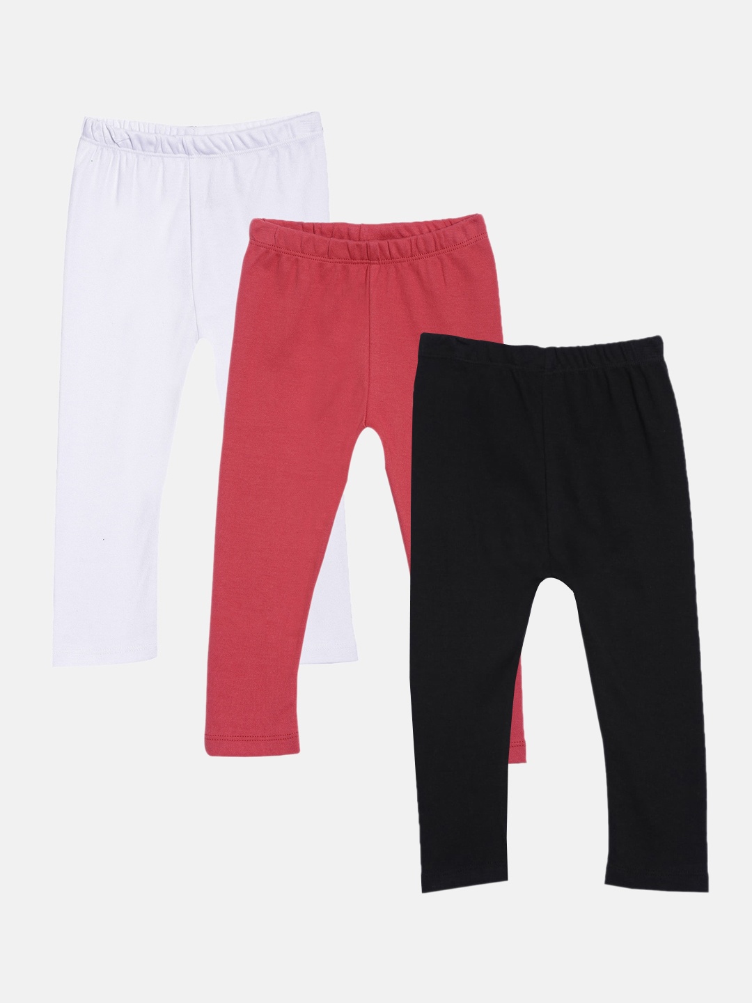 

Kryptic Infant Girls Pack Of 3 Solid Pure Cotton Ankle-Length Leggings, Black