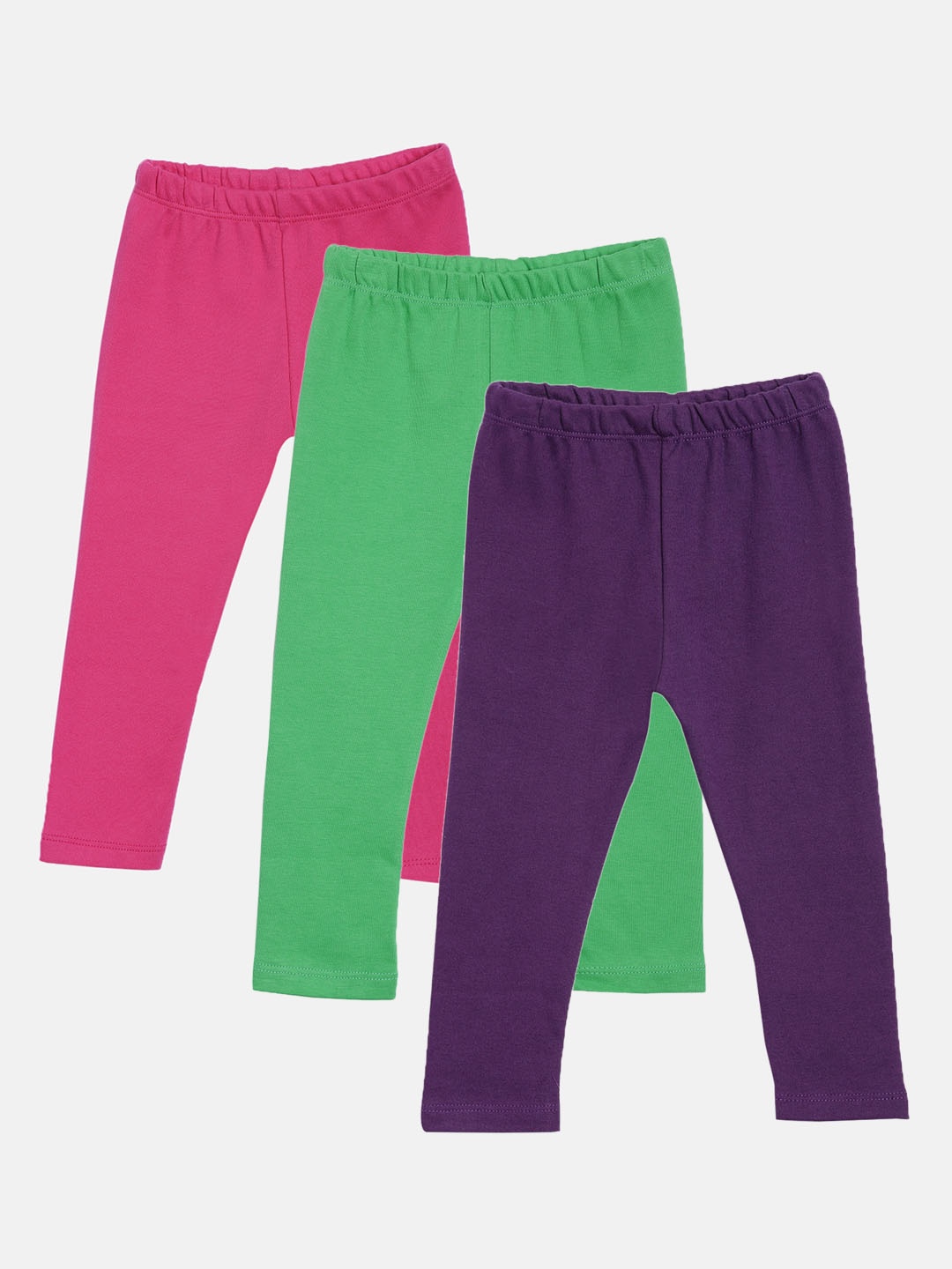 

Kryptic Girls Pack Of 3 Pink & Green Solid Ankle Length Pure Cotton Leggings