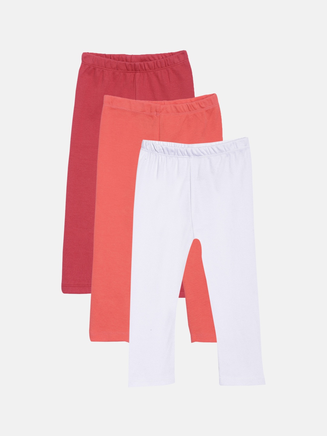

Kryptic Girls Pack Of 3 Solid Ankle Length Pure Cotton Leggings, Coral