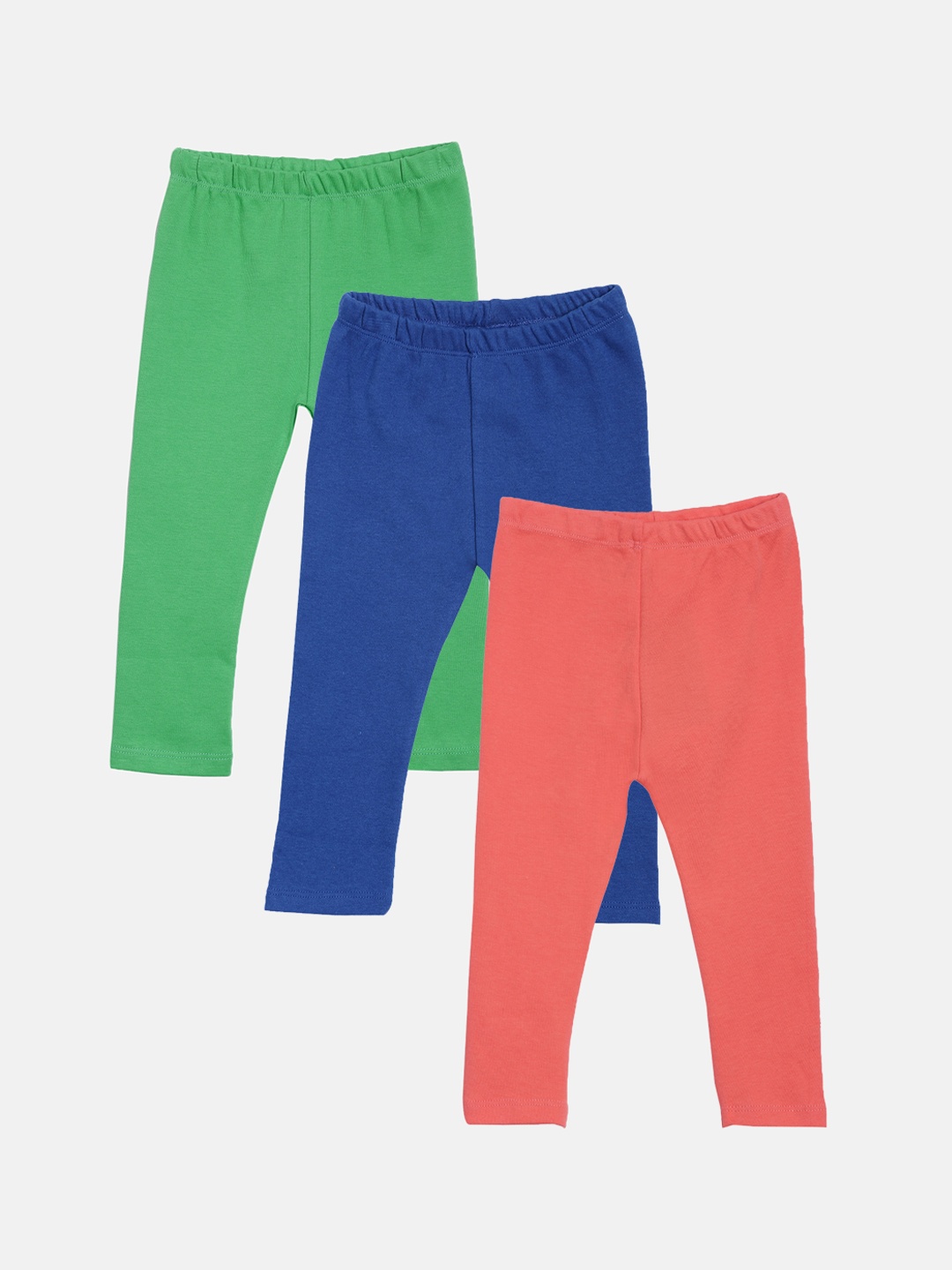 

Kryptic Girls Pack of 3 Solid Pure Cotton Ankle-Length Leggings, Green