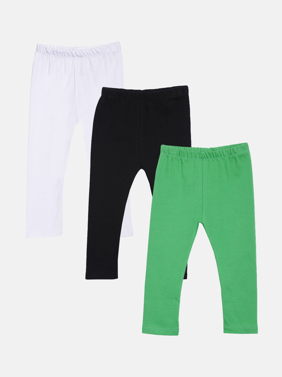 

Kryptic Girls Pack of 3 Solid Ankle-Length Pure Cotton Leggings, Green