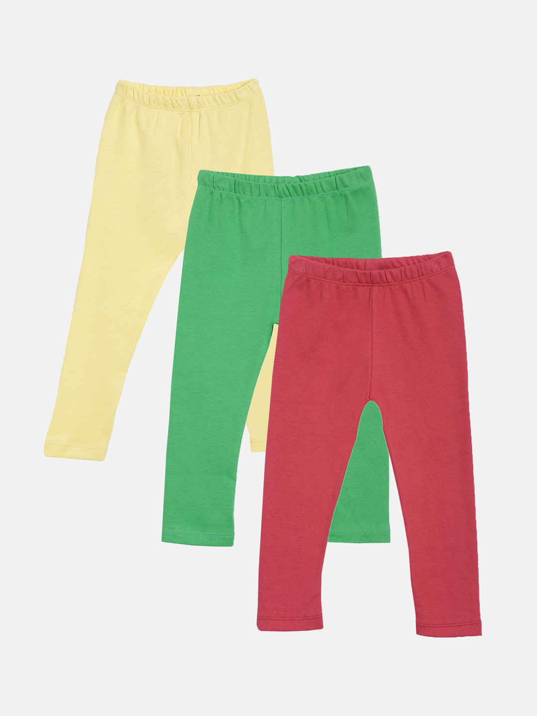 

Kryptic Girls Pack of 3 Solid Ankle-Length Pure Cotton Leggings, Green