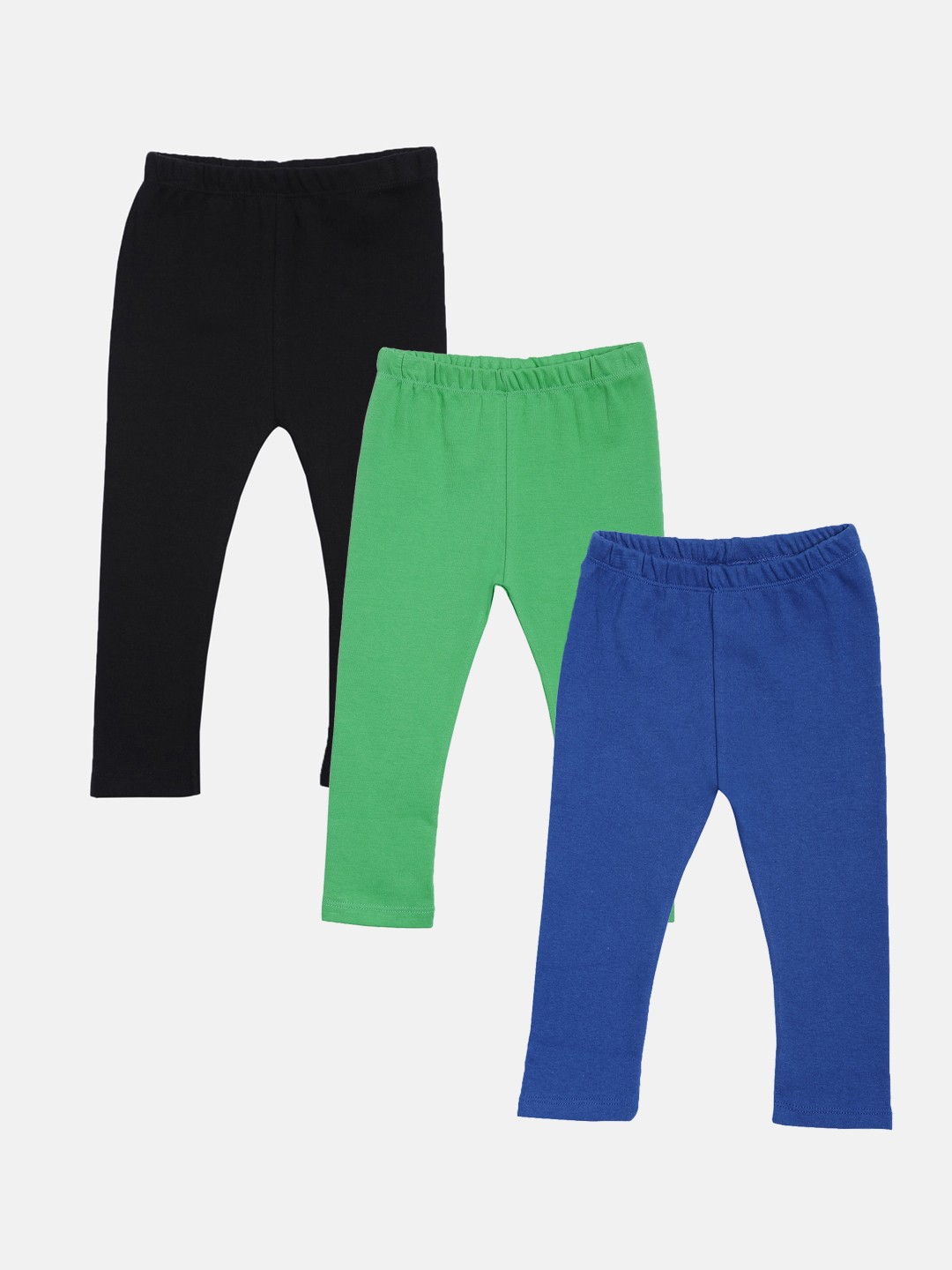 

Kryptic Girls Black, Green & Blue Pack Of 3 Solid Ankle Length Pure Cotton Leggings