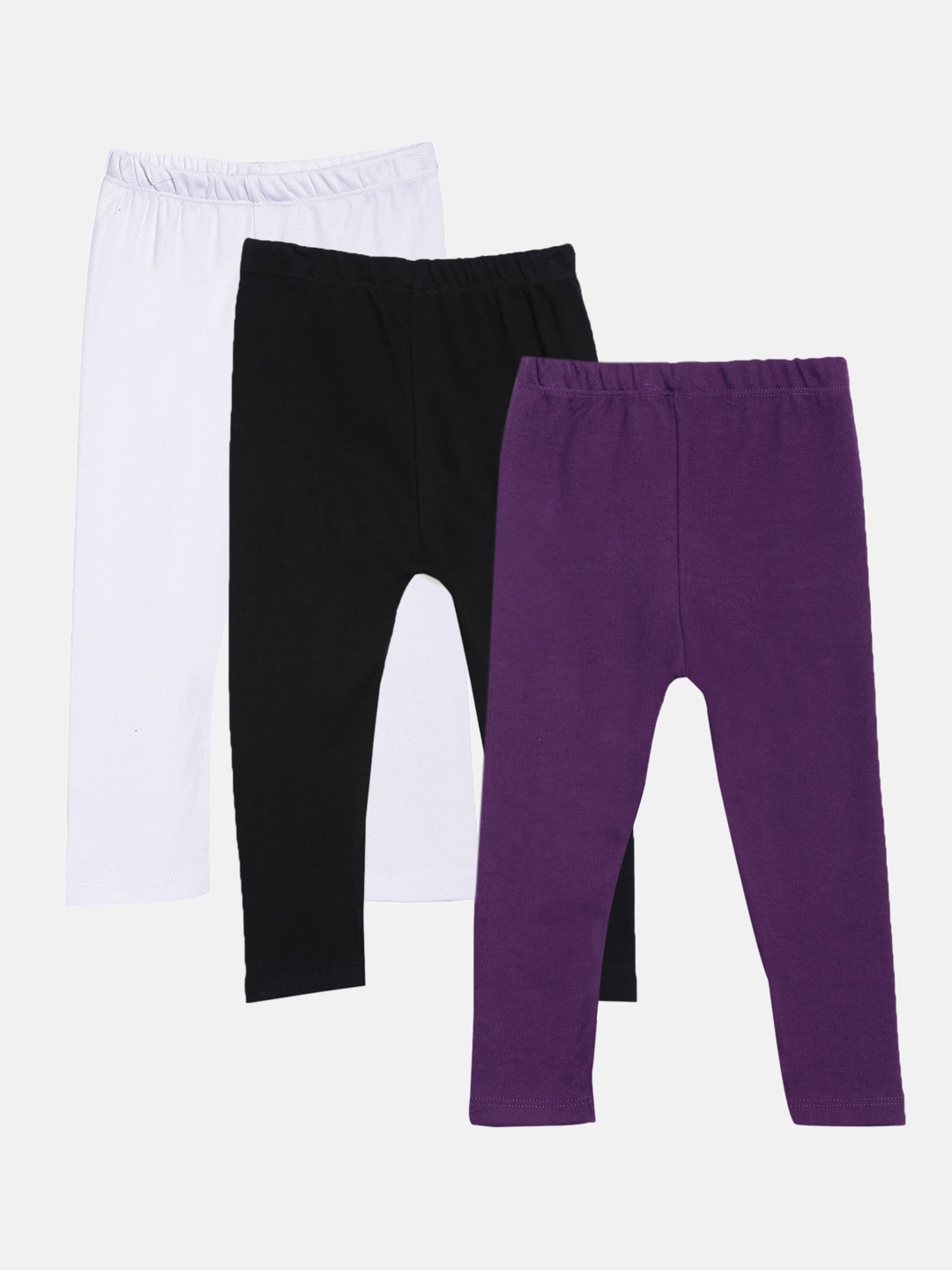 

Kryptic Infant Girls Pack Of 3 Solid Pure Cotton Ankle-Length Leggings, Purple