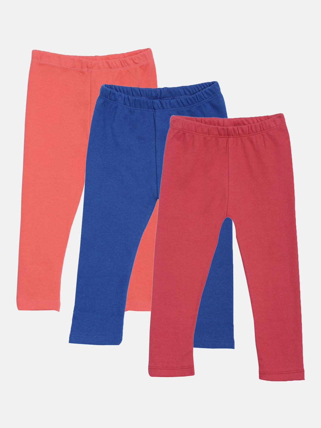 

Kryptic Girls Pack Of 3 Blue & Orange Solid Ankle Length Pure Cotton Leggings