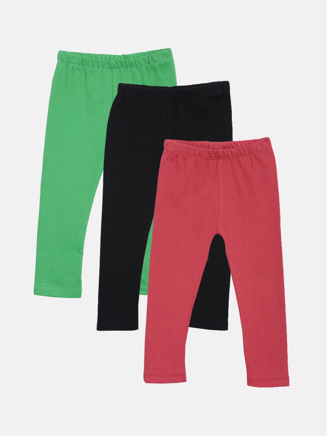 

Kryptic Girls Pack of 3 Black & Red Solid Pure Cotton Leggings, Green