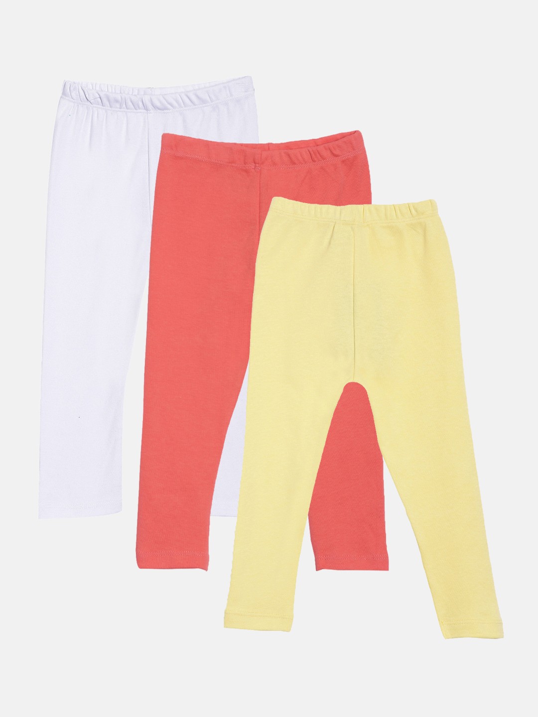

Kryptic Infant Girls Pack of 3 Solid Pure Cotton Ankle-Length Leggings, Yellow