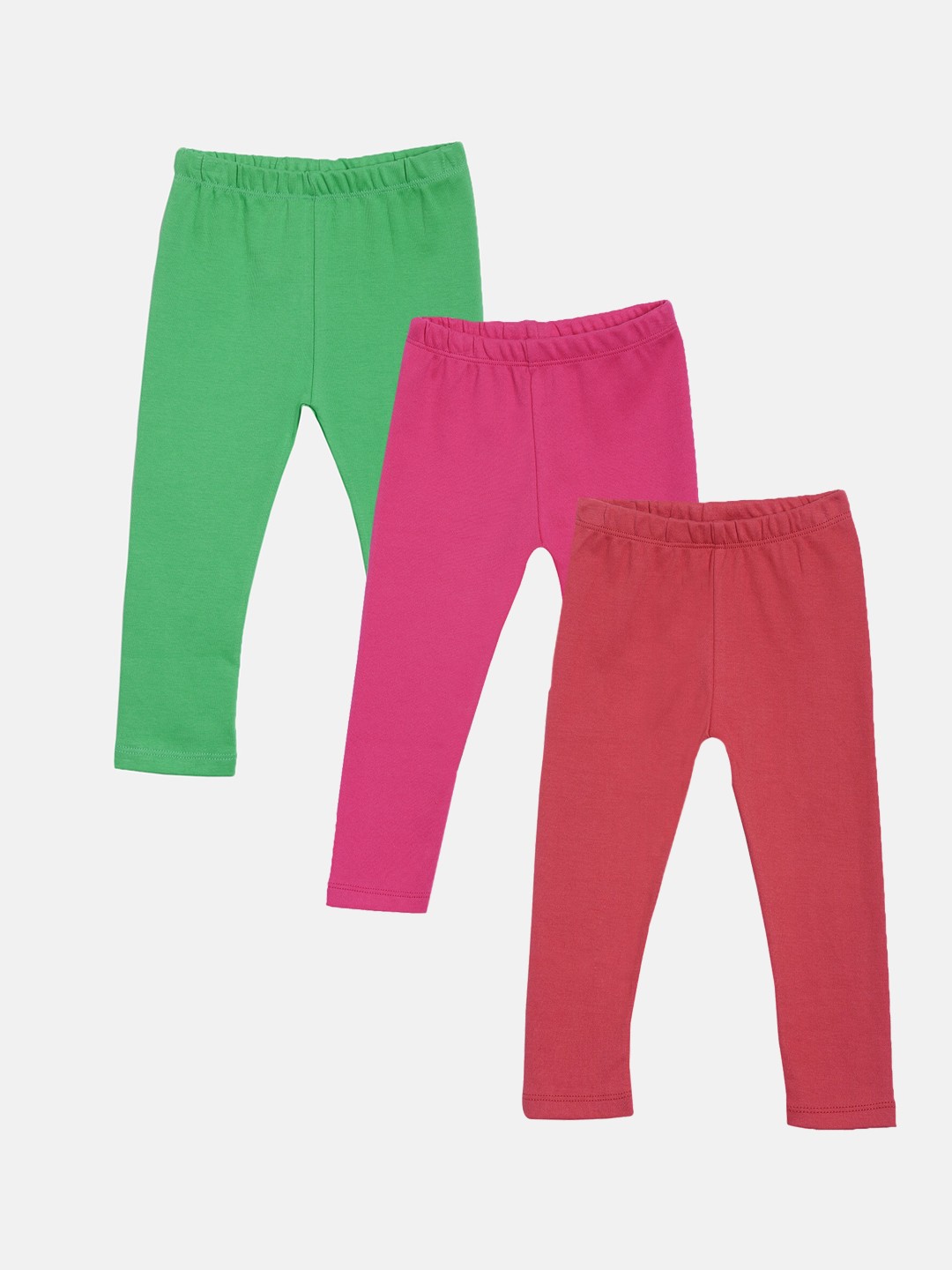 

Kryptic Infant Girls Pack Of 3 Solid Pure Cotton Ankle-Length Leggings, Green