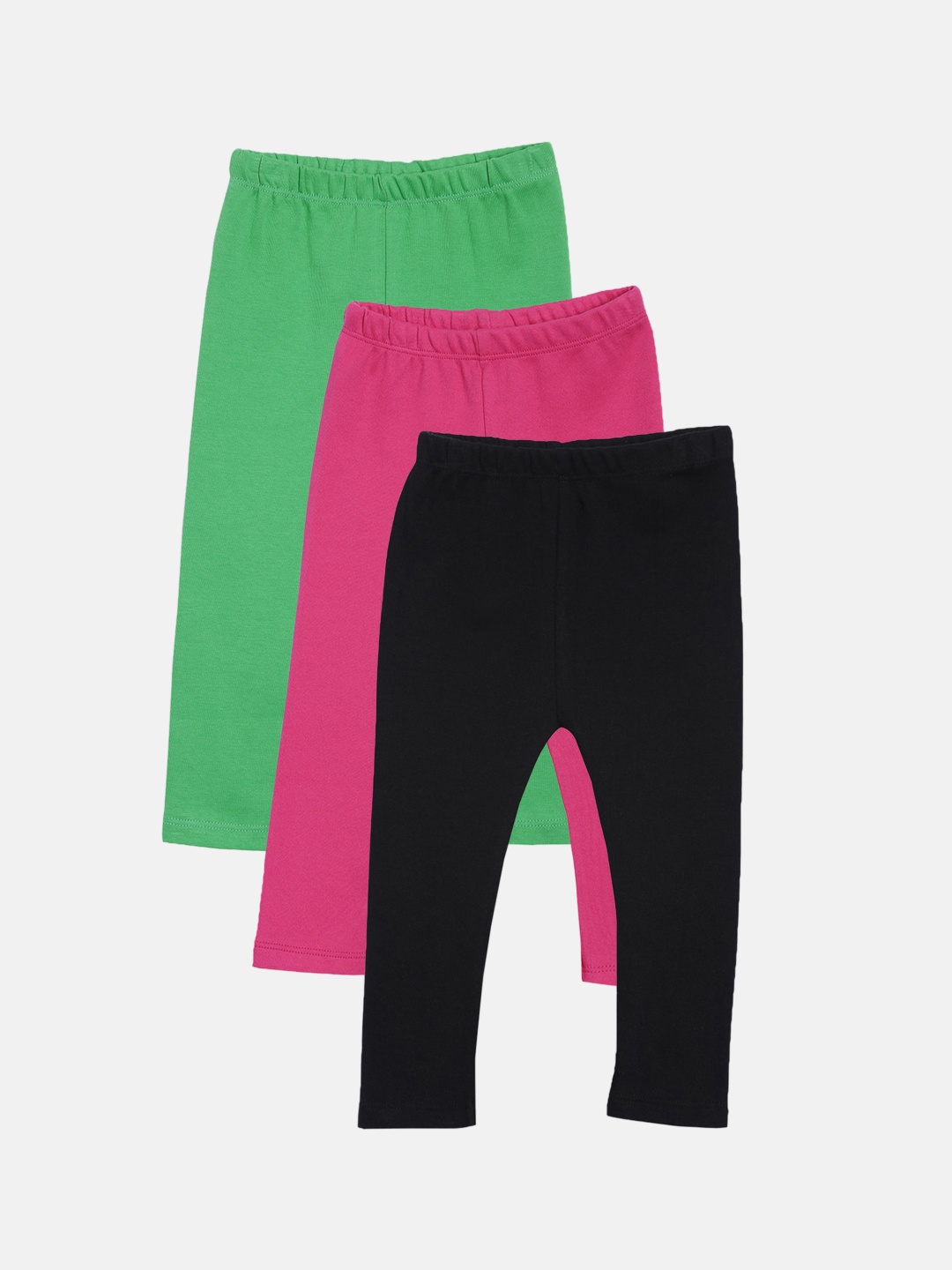

Kryptic Girls Pack of 3 Solid Black, Pink, Green Ankle-Length Leggings