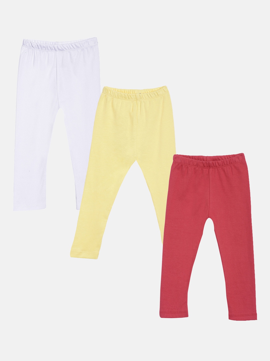 

Kryptic Girls Pack of 3 Solid Ankle-Length Pure Cotton Leggings, Red