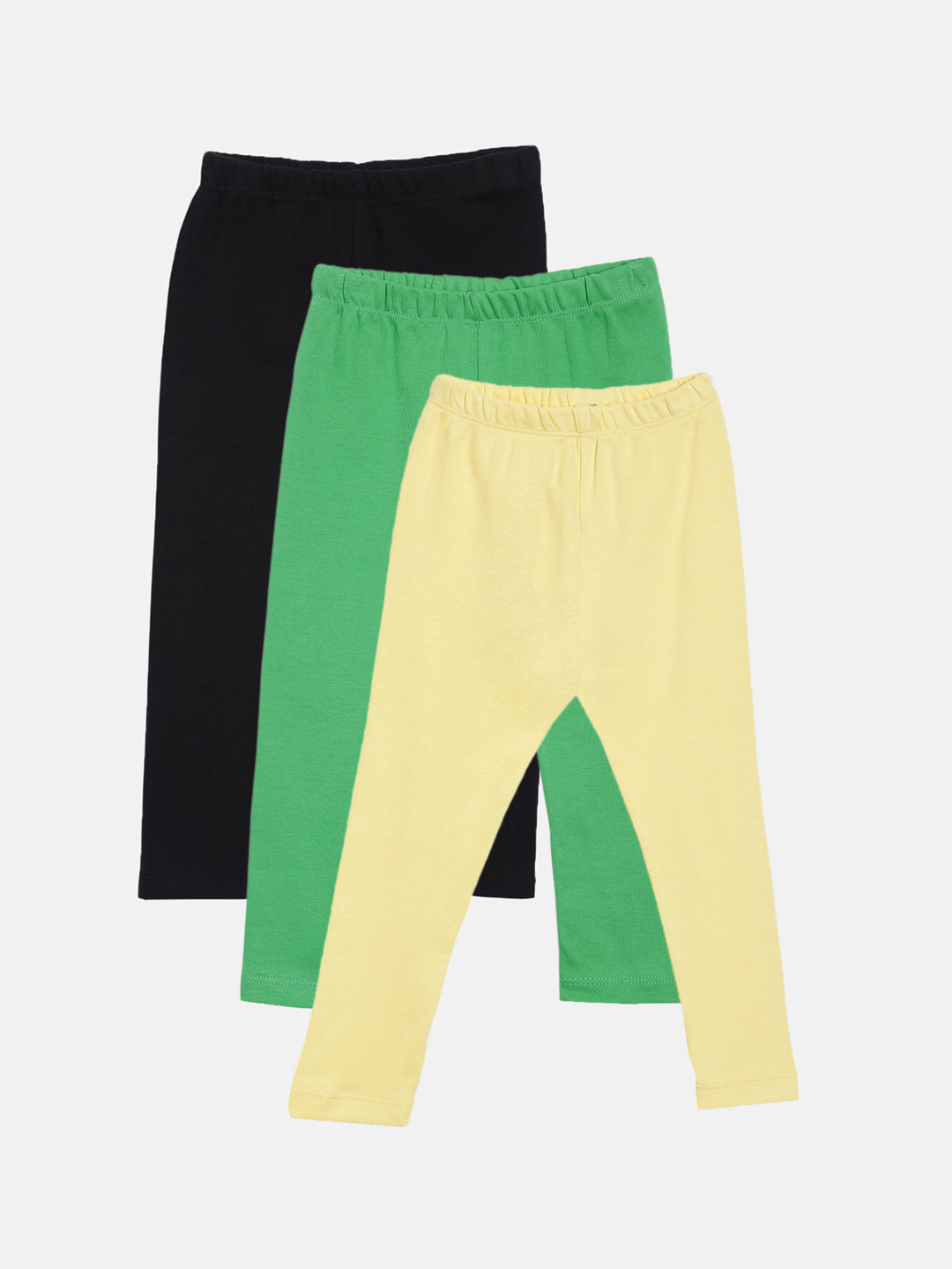 

Kryptic Girls Pack of 3 Black, Green & Yellow Solid Pure Cotton Ankle-Length Leggings