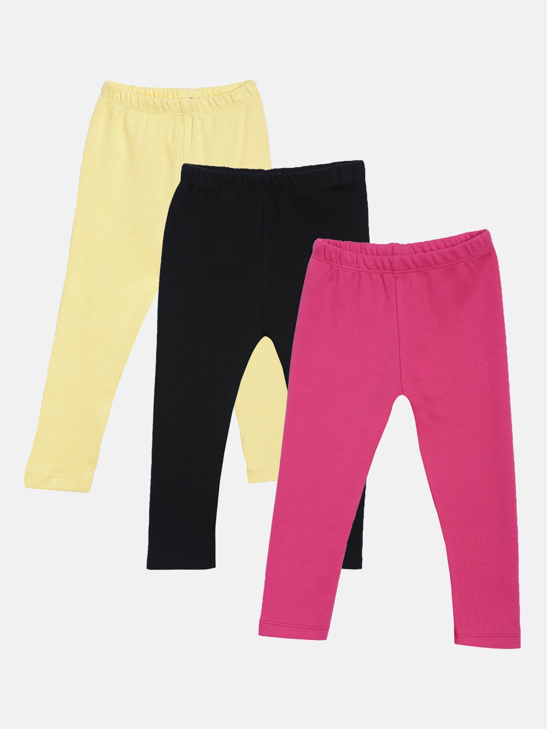 

Kryptic Girls Pack Of 3 Solid Pure Cotton Ankle-Length Leggings, Pink