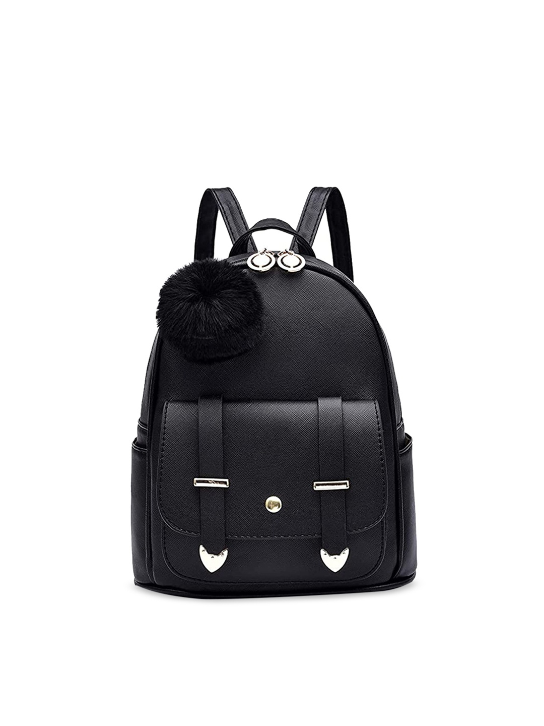 

Leather Retail Women Black & Silver-Toned Solid Backpack