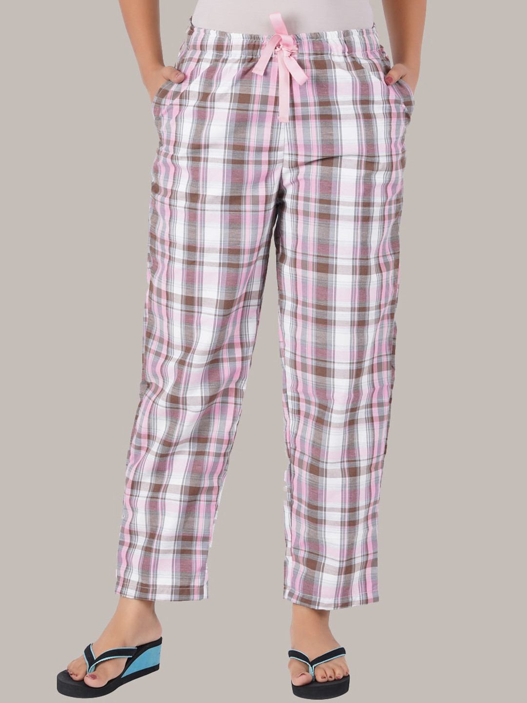 

Style Shoes Women Checked Cotton Lounge Pants, White