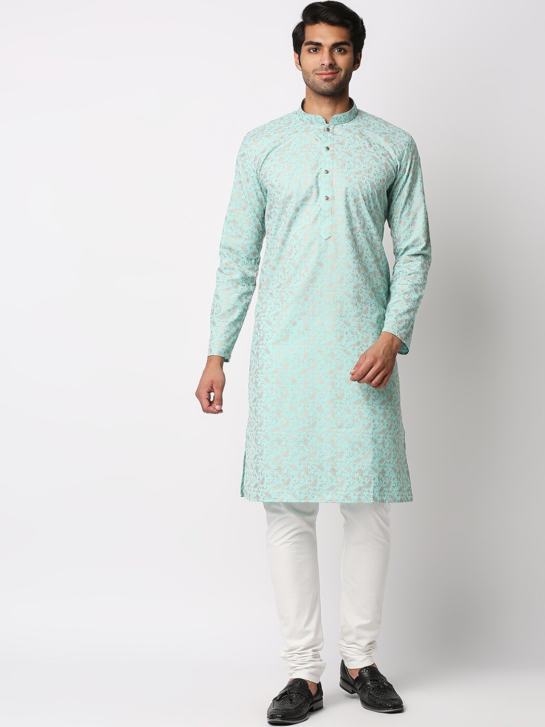 

MEWAR Men Green Printed Straight Kurta