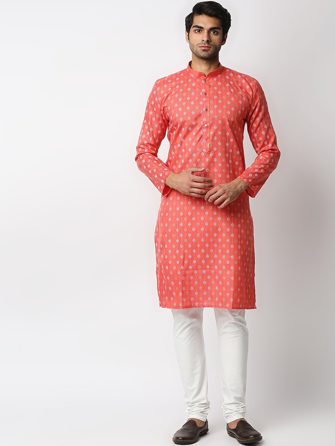 

MEWAR Men Pink Ethnic Motifs Thread Work Kurta