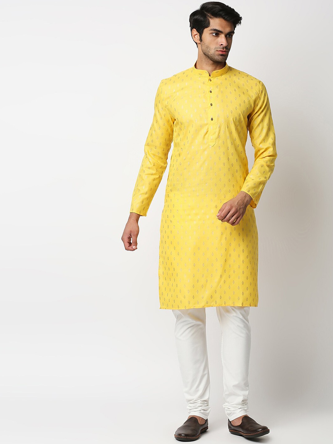 

MEWAR Men Yellow Printed Short Kurta (36)