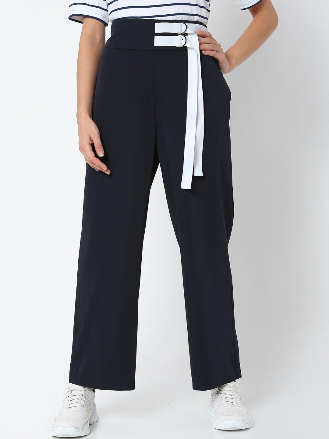 

Vero Moda Women Blue Trousers with white belt