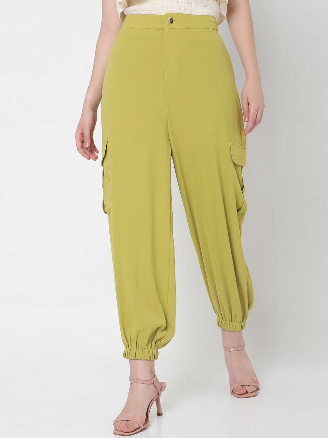 

Vero Moda Women Green Solid Joggers Trousers