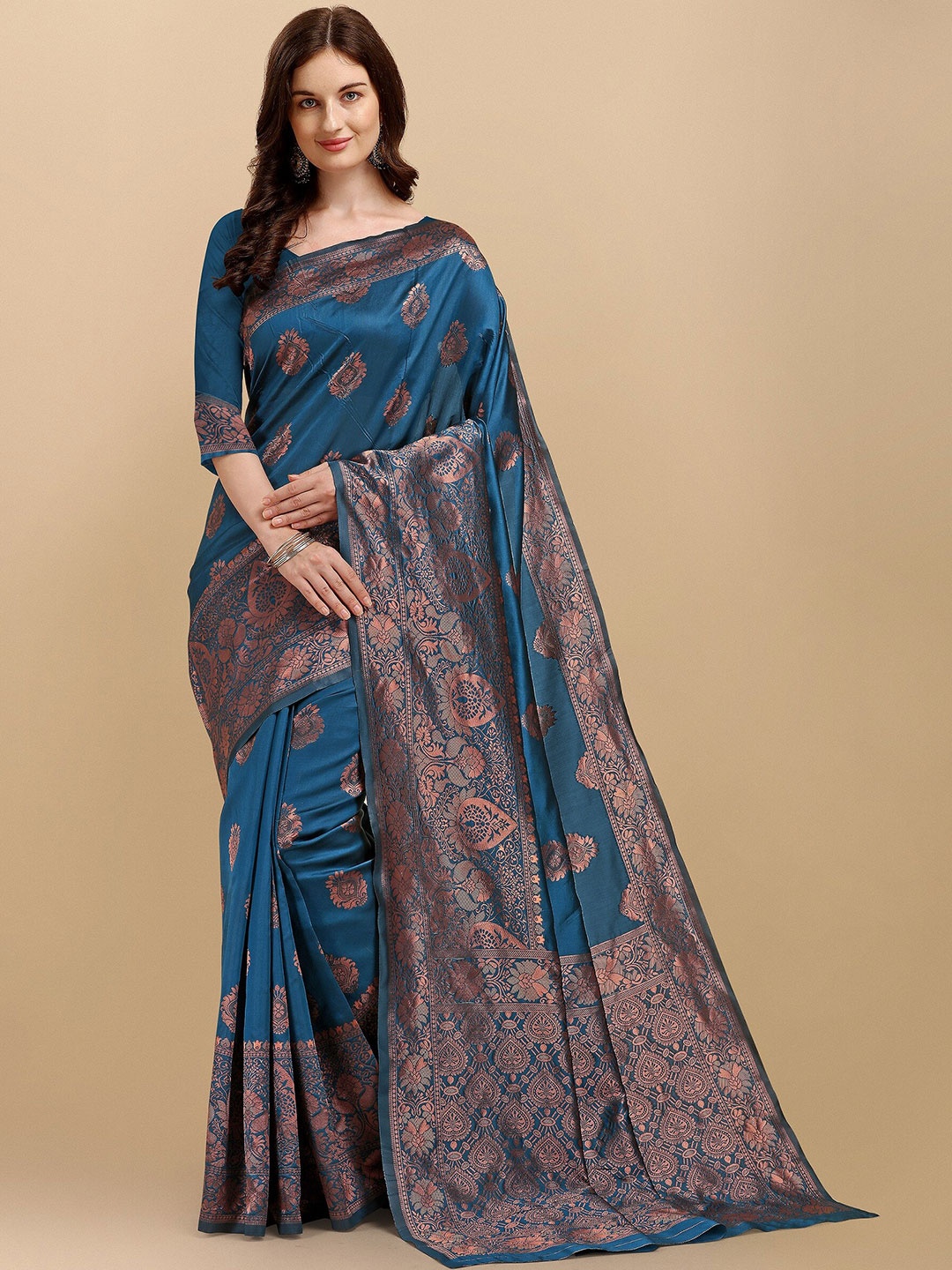 

Fashion Booms Multicoloured Woven Design Zari Pure Silk Kanjeevaram Saree, Multi