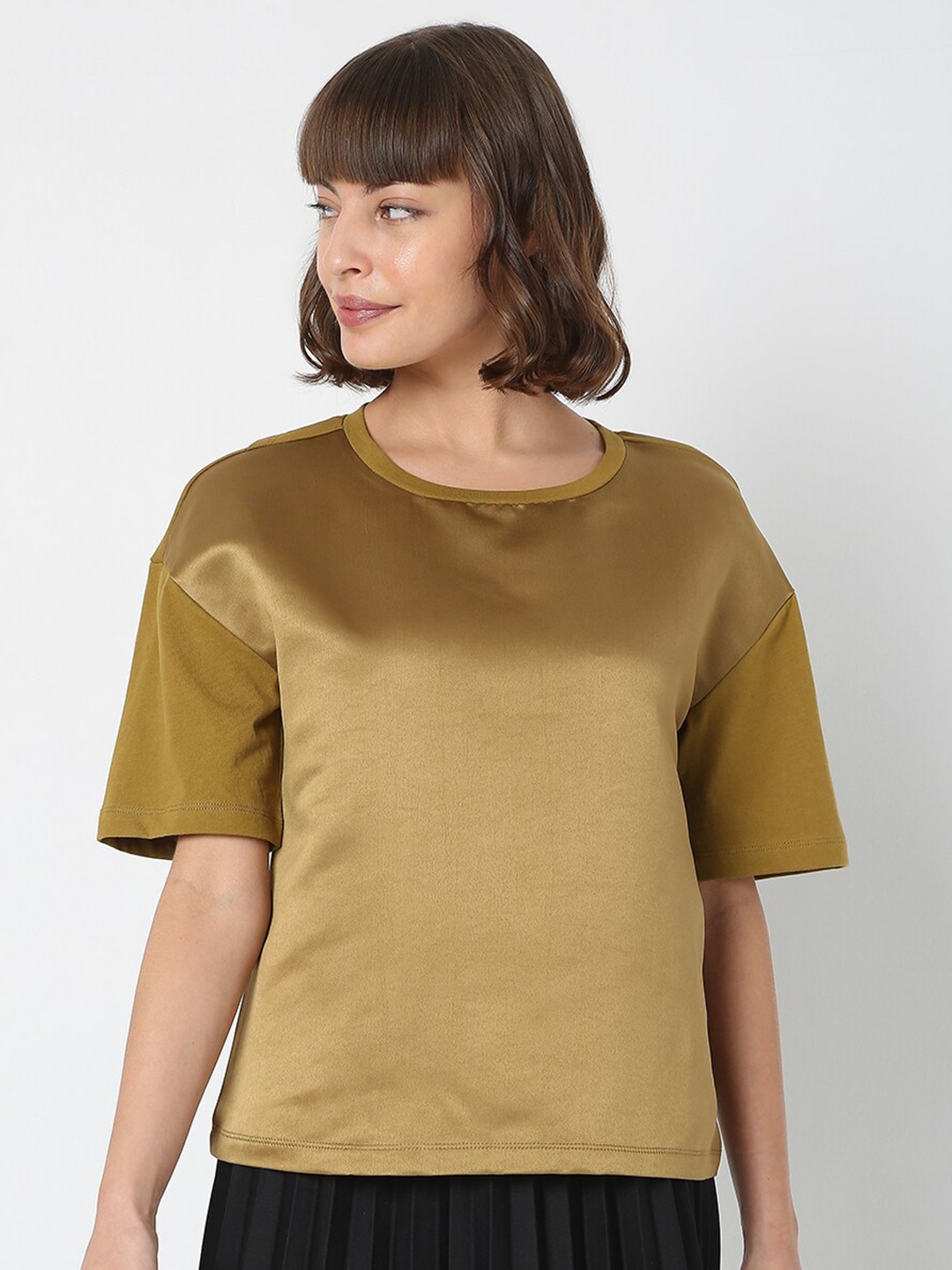 

Vero Moda Women Brown Drop-Shoulder Sleeves T-shirt