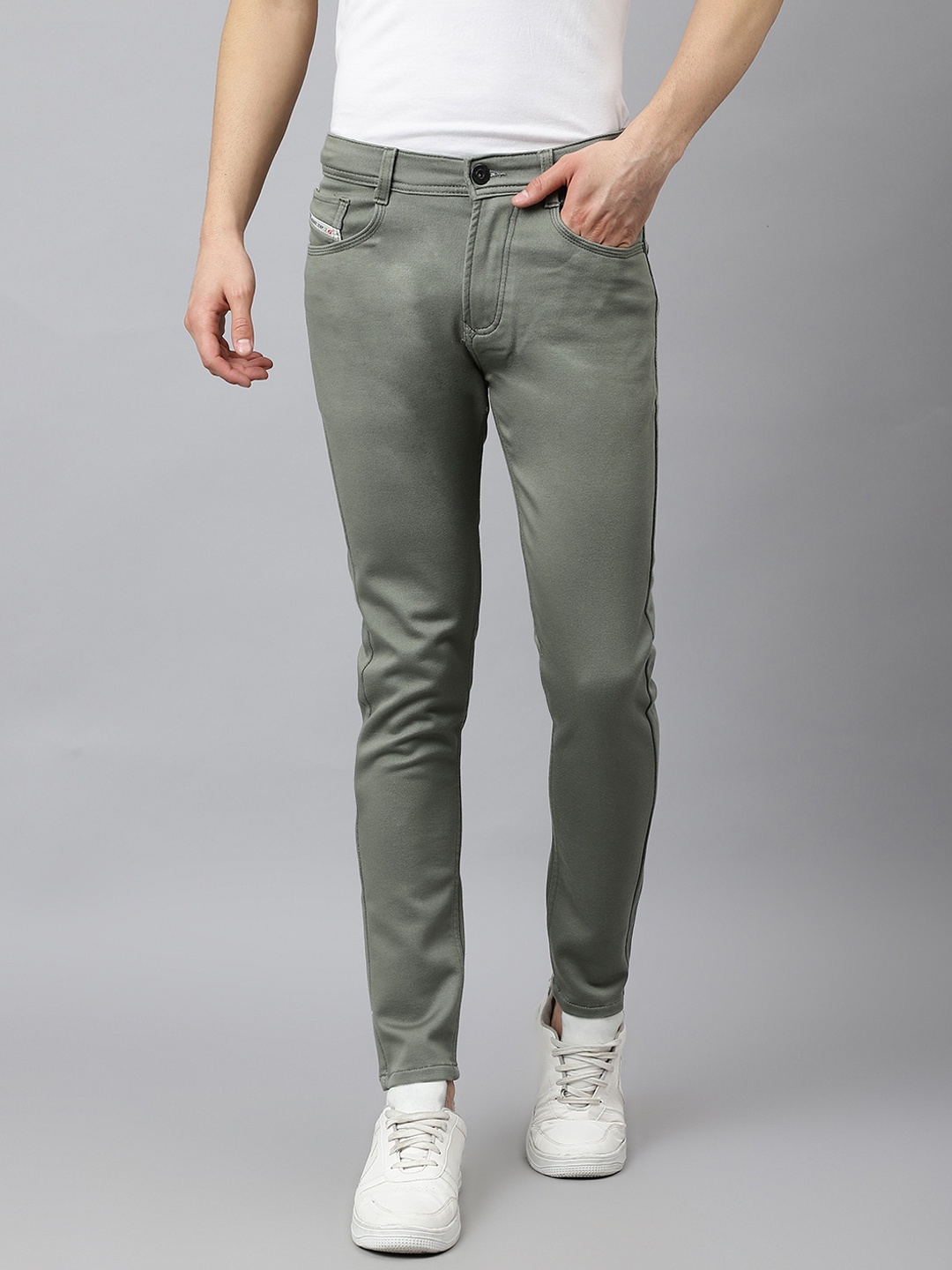 

Code 61 Men Olive Green Tapered Fit Low-Rise Stretchable Jeans