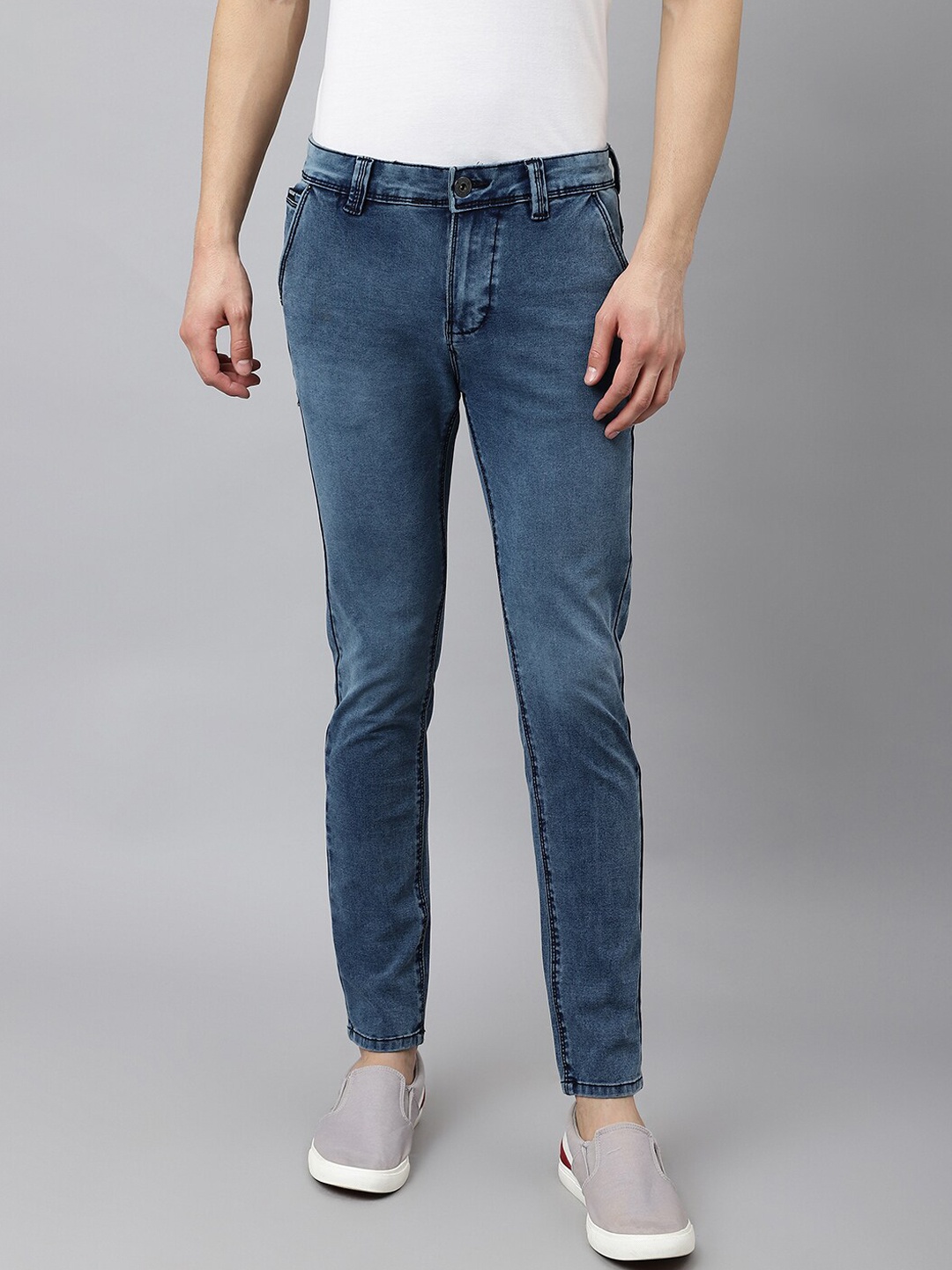

Code 61 Men Blue Tapered Fit Low-Rise Light Fade Acid Wash Stretchable Jeans