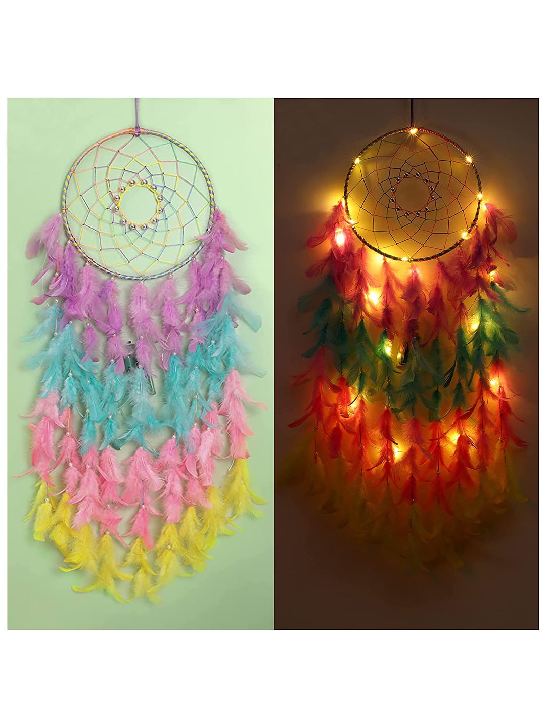 

DULI Multicolor Hanging Feathers Dream Catcher with Light, Multi