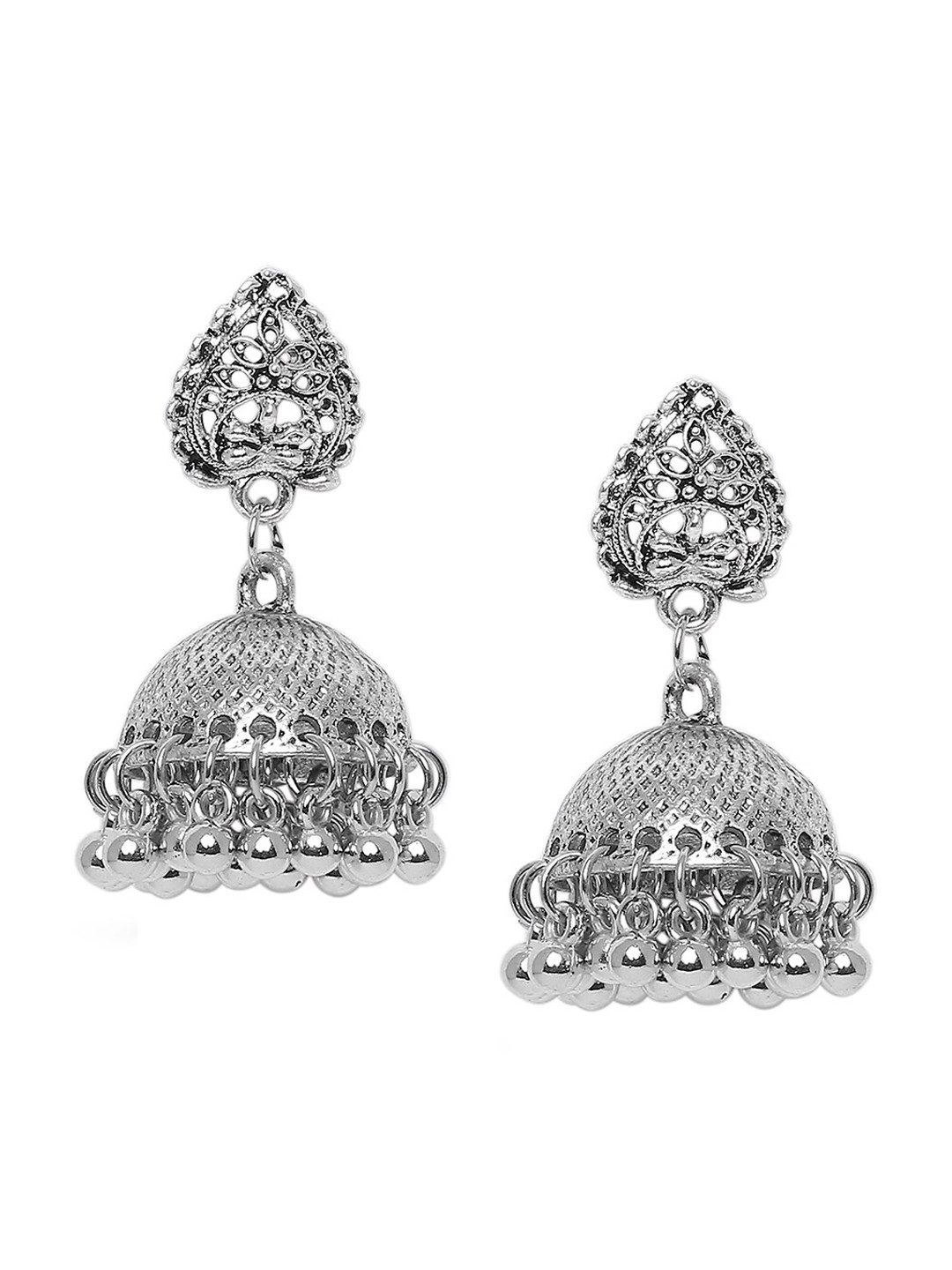 

SATCHEL Silver-Toned Dome Shaped Jhumkas Earrings